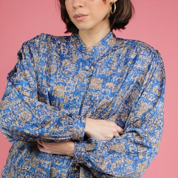 Vintage Japanese Stand Collar Button Down - Picture 1 of 7